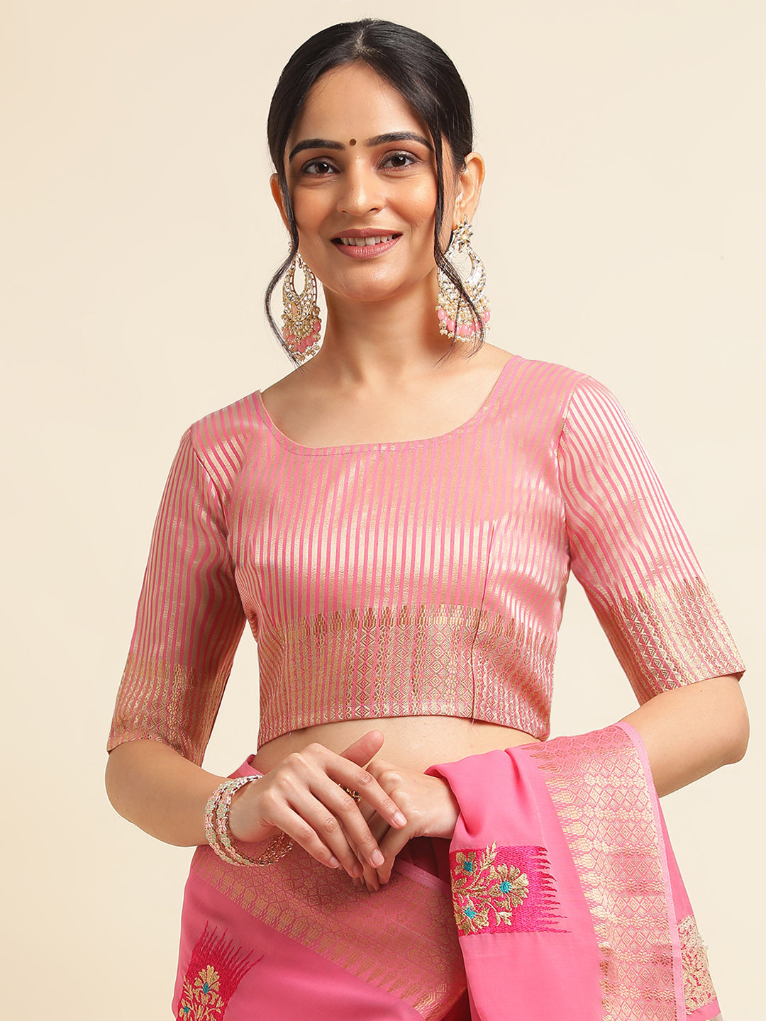 Dhiyona GR Women's Priya Rose Pink Cotton Linen Saree