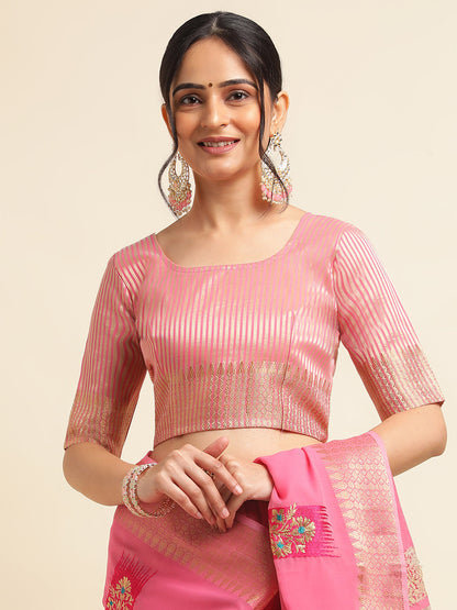 Dhiyona GR Women's Priya Rose Pink Cotton Linen Saree