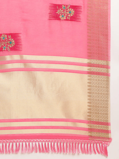 Dhiyona GR Women's Priya Rose Pink Cotton Linen Saree