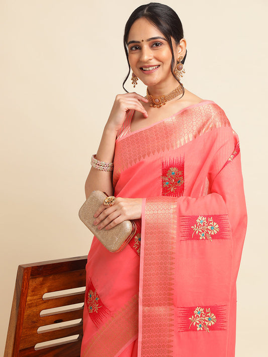 Dhiyona GR Women's Priya Red Cotton Linen Saree