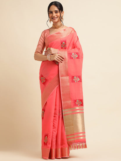 Dhiyona GR Women's Priya Red Cotton Linen Saree