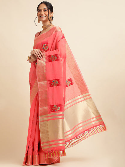 Dhiyona GR Women's Priya Red Cotton Linen Saree