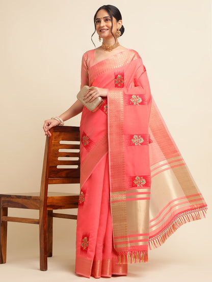 Dhiyona GR Women's Priya Red Cotton Linen Saree
