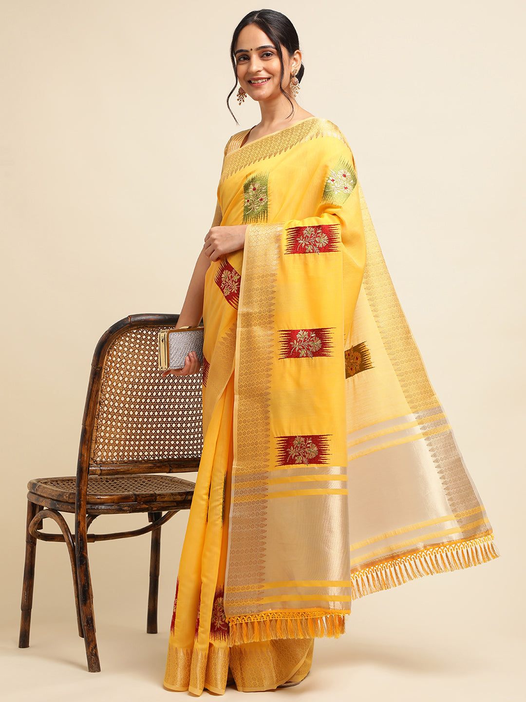 Dhiyona GR Women's Priya Yellow Cotton Linen Saree