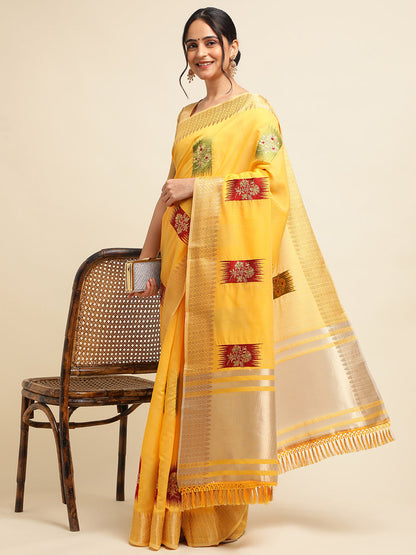 Dhiyona GR Women's Priya Yellow Cotton Linen Saree