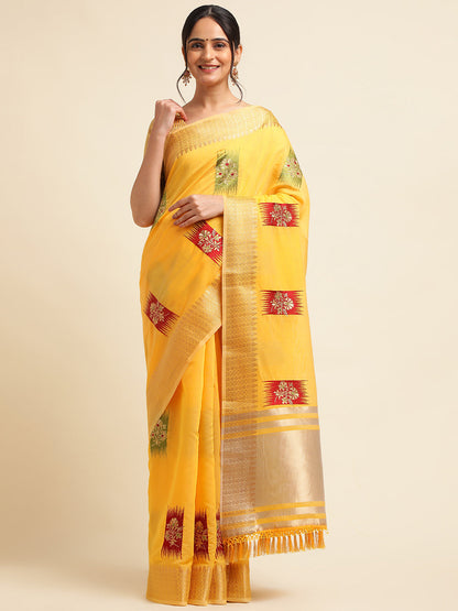 Dhiyona GR Women's Priya Yellow Cotton Linen Saree
