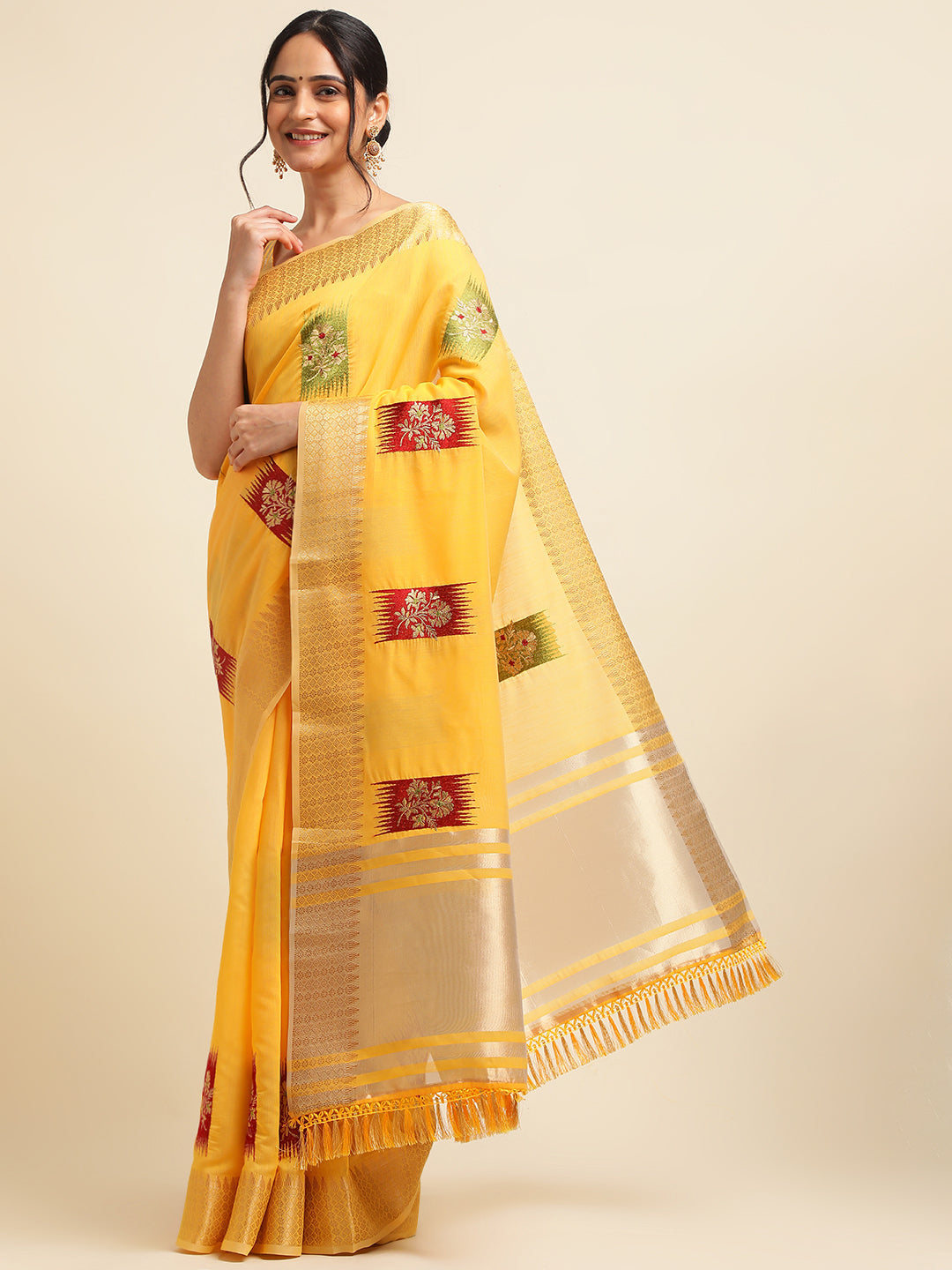 Dhiyona GR Women's Priya Yellow Cotton Linen Saree