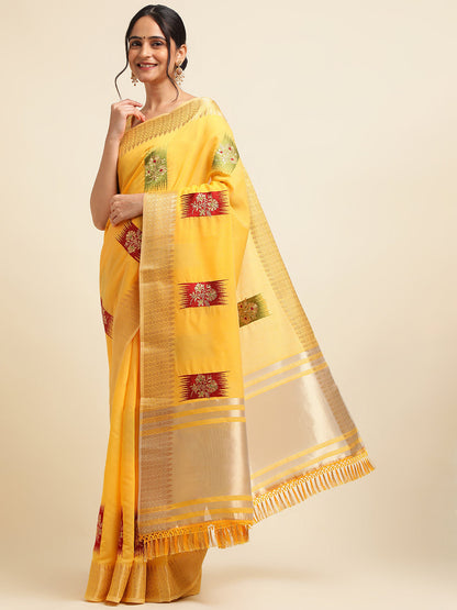 Dhiyona GR Women's Priya Yellow Cotton Linen Saree