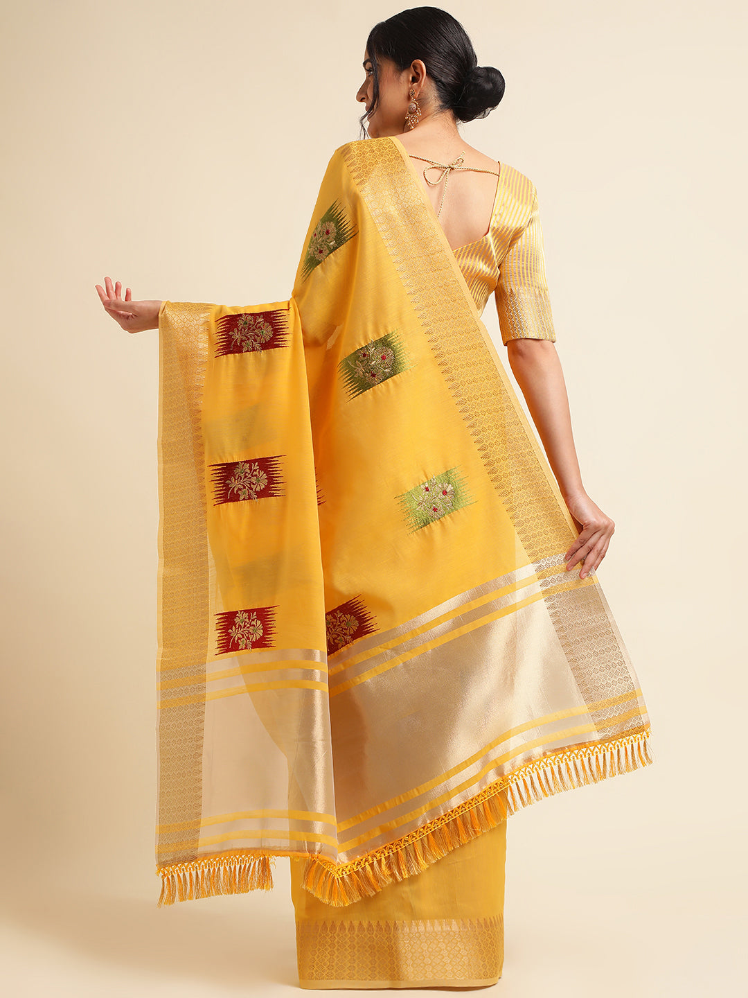 Dhiyona GR Women's Priya Yellow Cotton Linen Saree