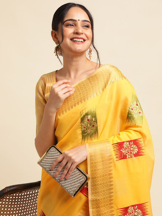 Dhiyona GR Women's Priya Yellow Cotton Linen Saree