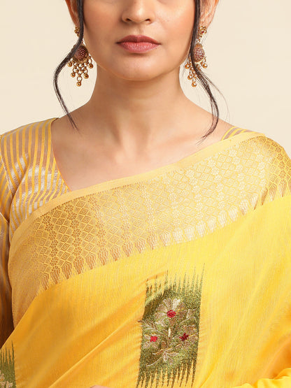 Dhiyona GR Women's Priya Yellow Cotton Linen Saree