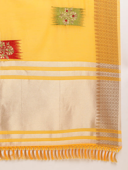 Dhiyona GR Women's Priya Yellow Cotton Linen Saree