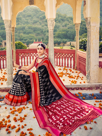 Women's Tussar Silk Black Woven Design Designer Saree With Blouse Piece