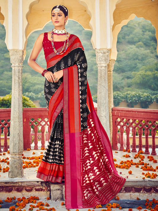 Women's Tussar Silk Black Woven Design Designer Saree With Blouse Piece