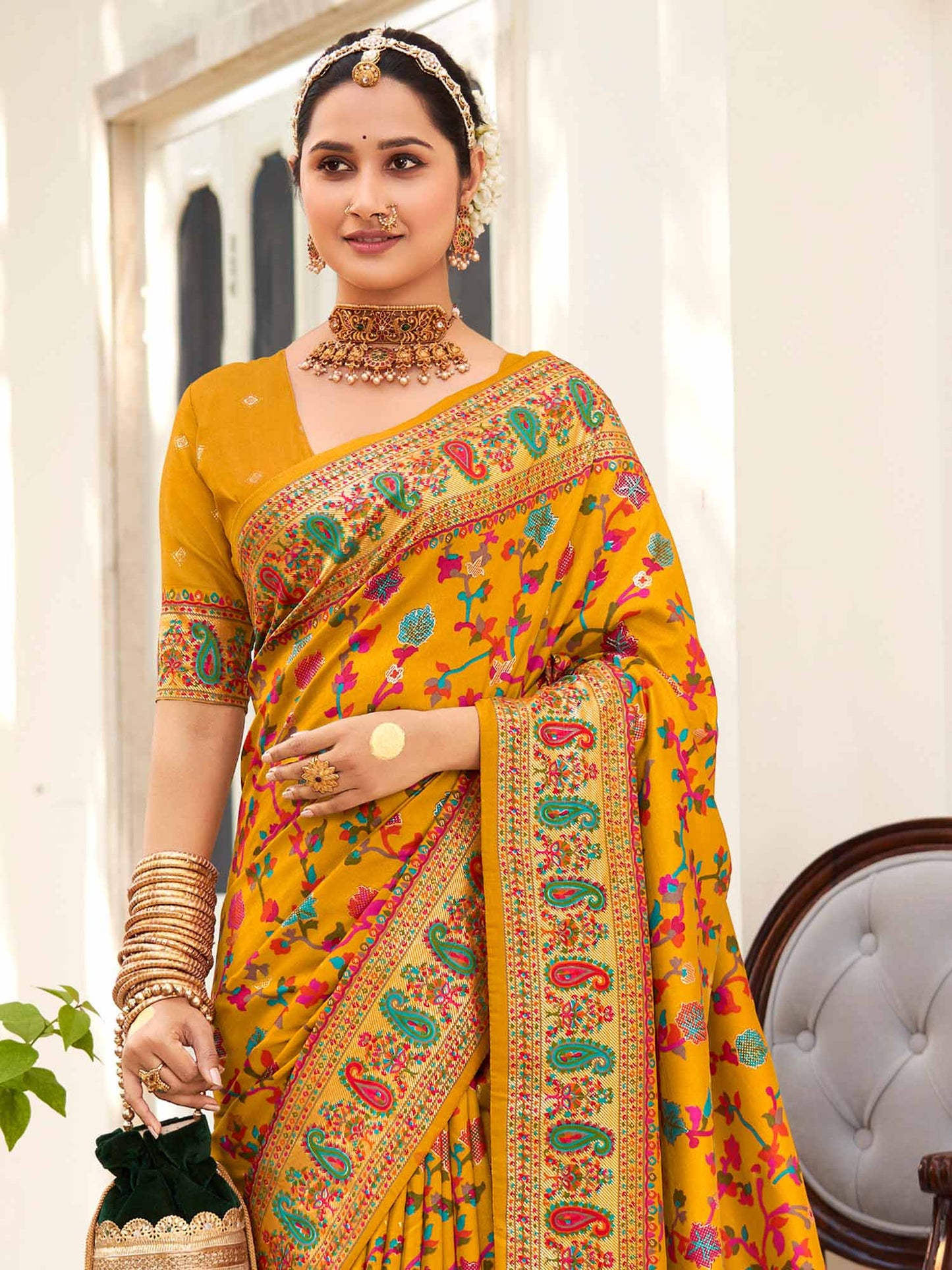 Women's Dola Silk Mustard Printed Designer Saree With Blouse Piece