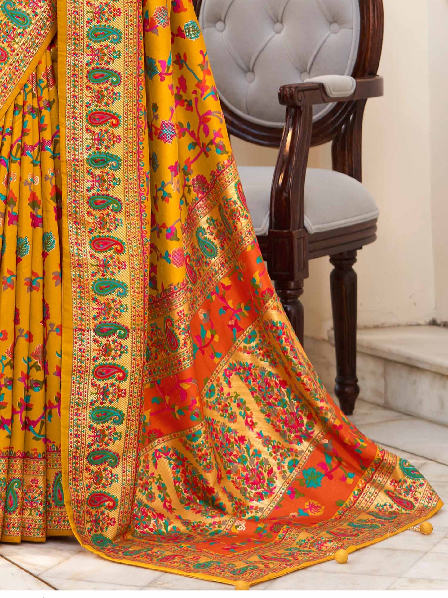 Women's Dola Silk Mustard Printed Designer Saree With Blouse Piece