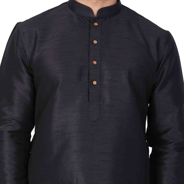 Men's Black Silk Blend Straight Kurta Pyjama Set