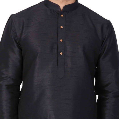 Men's Black Silk Blend Straight Kurta Pyjama Set