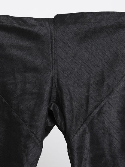 Men's Black Silk Blend Straight Jacket  Kurta and Pyjama Set