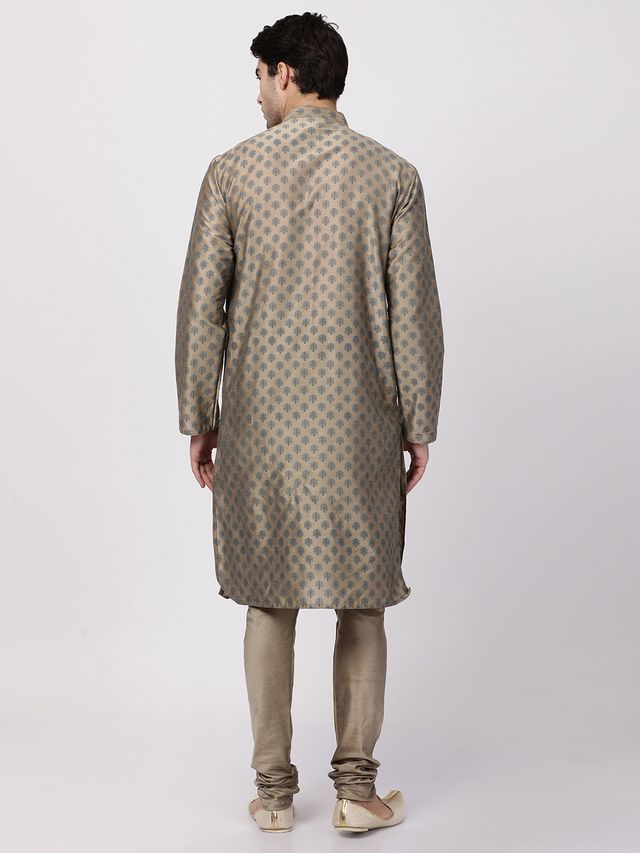 Men's Chiku Cotton Blend Straight Kurta Pyjama Set