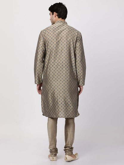 Men's Chiku Cotton Blend Straight Kurta Pyjama Set