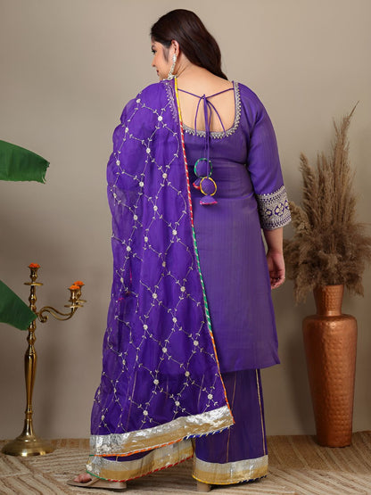 Dhiyona IN Women Plus Size Ethnic Motifs Embroidered Kurta with Sharara & Dupatta