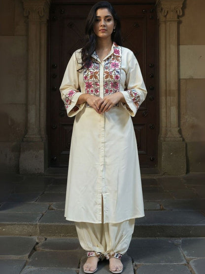 Dhiyona IE Embroidered Shirt Collar Tunic With Palazzos
