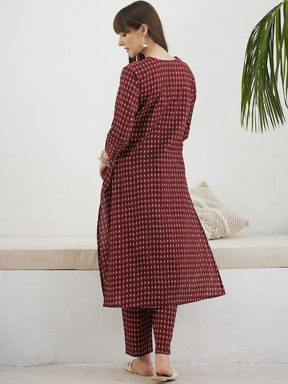 Dhiyona IE Printed Pure Cotton V-Neck Top With Trousers Co-Ords