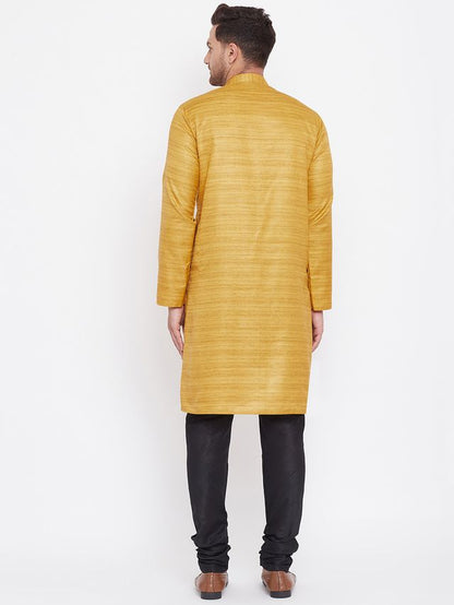 Men's Mustard Silk Blend Straight Kurta Pyjama Set