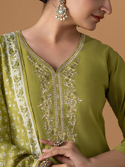 Dhiyona WP Women Ethnic Motifs Printed Cotton Kurta with Trousers & Dupatta