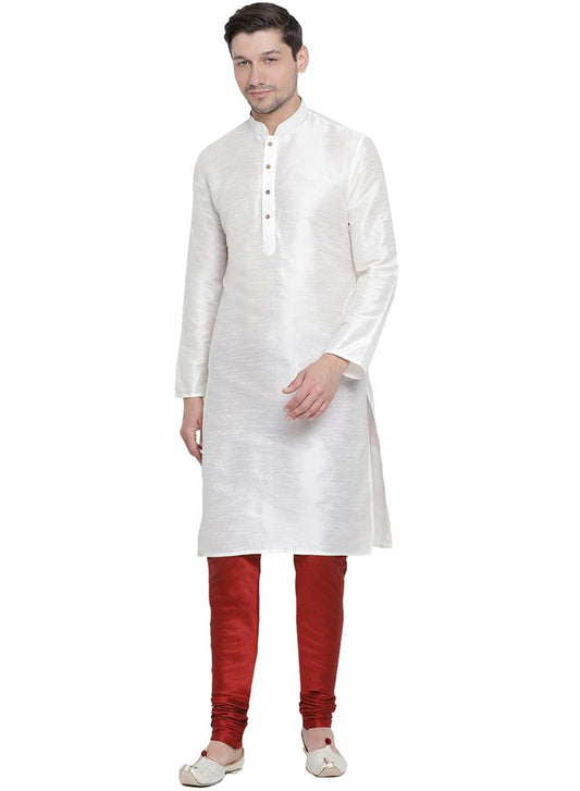 Men's Cream Silk Blend Straight Kurta Pyjama Set
