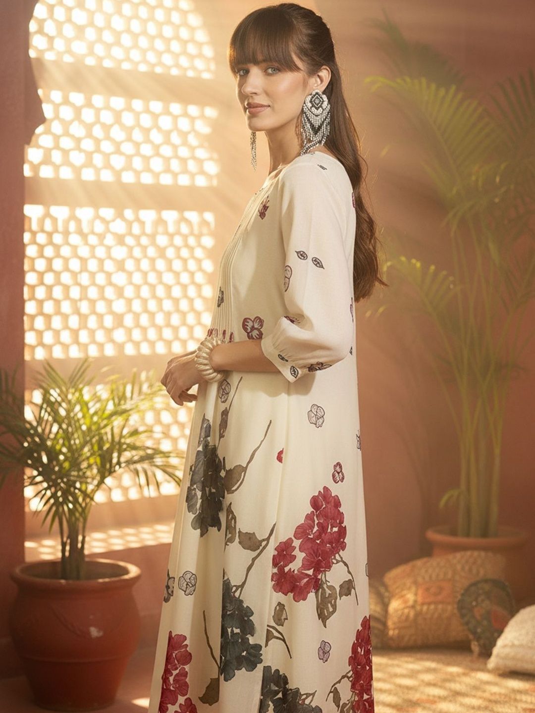 Floral Printed Regular Pure Cotton A-Line Kurta With Trousers