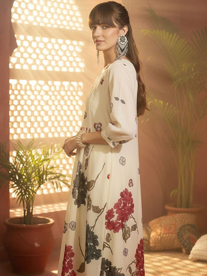 Floral Printed Regular Pure Cotton A-Line Kurta With Trousers