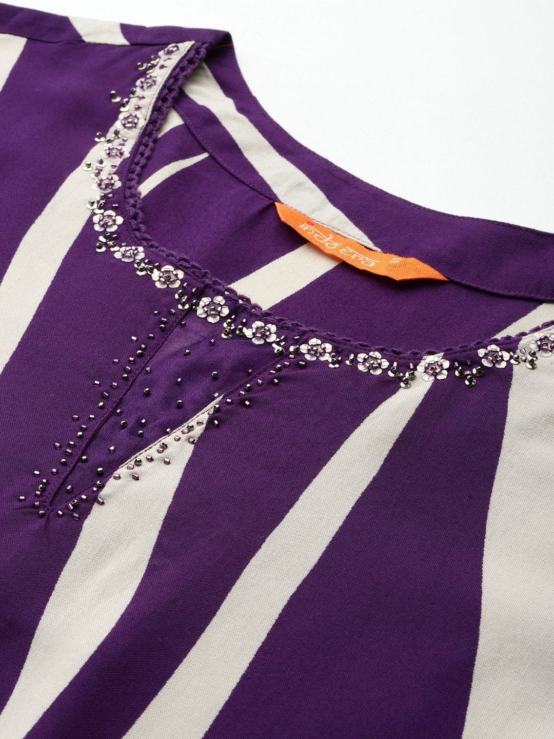 Printed Round Neck Straight Beads And Stones Kurta With Palazzos