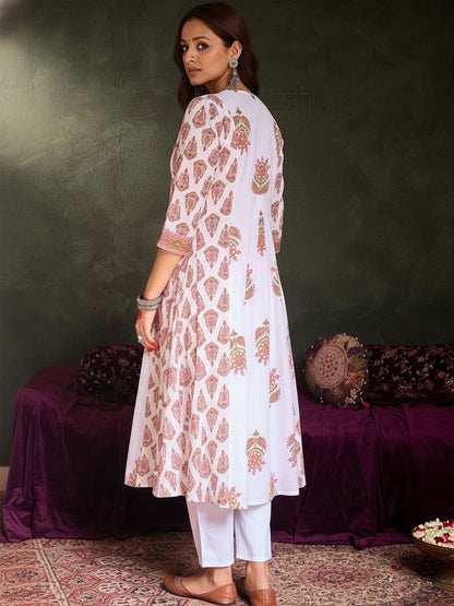 Ethnic Motifs Printed Anarkali Pure Cotton Kurta With Trouser