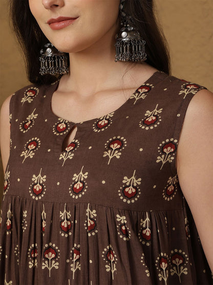 Dhiyona SN Women's Ethnic Motifs Printed Cotton Anarkali Kurta with Trousers & Dupatta