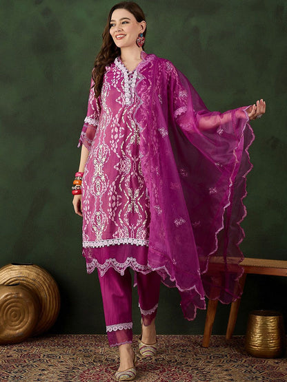 Dhiyona SN Women's Printed & Embroidered Kurta & Trousers with Dupatta