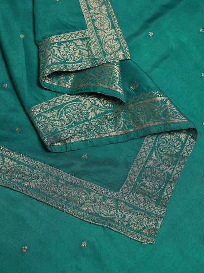 Dhiyona SO Women's Floral Printed Beads and Stones Straight Kurta With Trouser And Dupatta