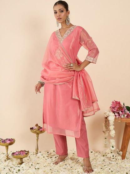 Women Ethnic Motifs Embroidered Regular Thread Work Kurta with Trousers & With Dupatta