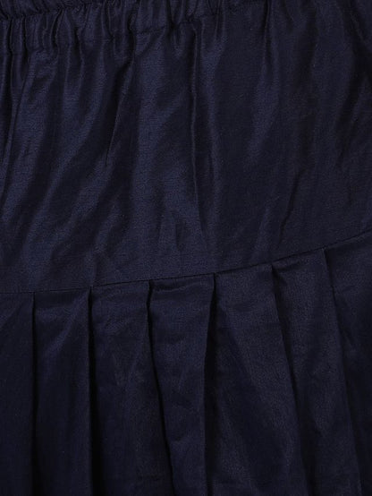 Men's Navy Blue Silk Blend Straight Jacket  Kurta and Dhoti Set