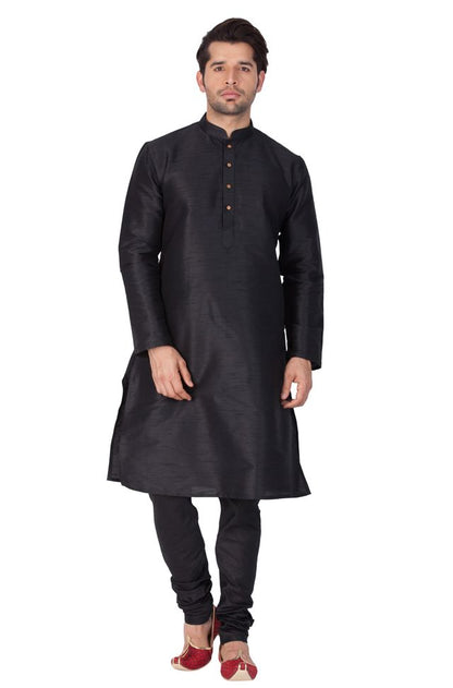 Men's Black Silk Blend Straight Kurta Pyjama Set