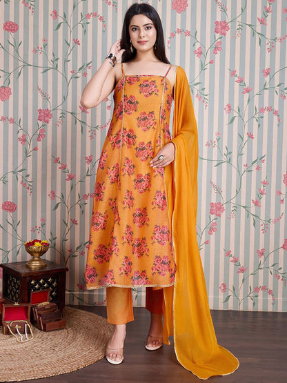 Dhiyona OD  Printed Pure Cotton Anarkali Kurta with Trousers & With Dupatta
