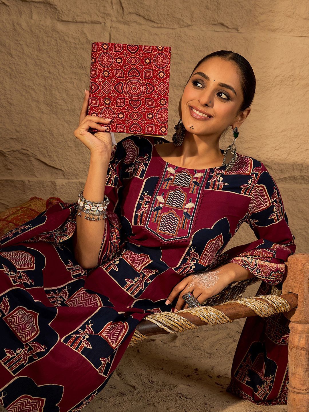Printed Straight Kurta & Trousers With Dupatta set
