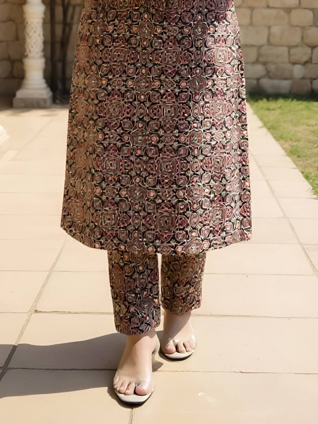 Dhiyona IE Women's Floral Printed Pure Cotton Straight Kurta With Trousers