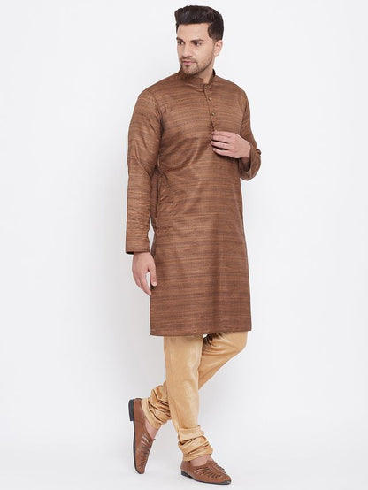 Men's Coffee Silk Blend Straight Kurta Pyjama Set