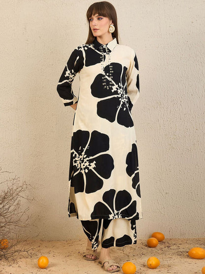 Floral Printed Straight Kurta With Palazzos