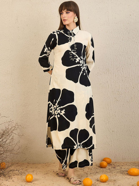 Floral Printed Straight Kurta With Palazzos