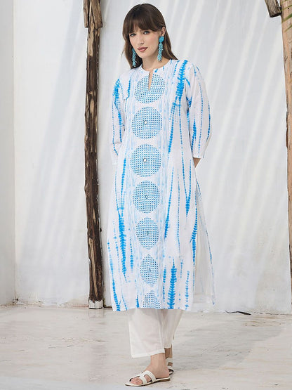Women Geometric Dyed Cotton Kurta with Trouser & Dupatta