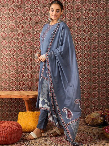 Women Pure Cotton Straight Kurta Trousers With Dupatta set
