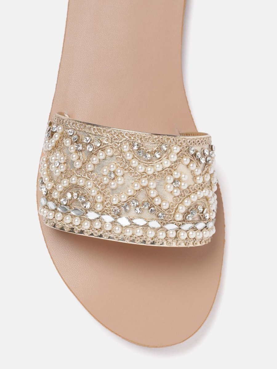 Dhiyona AK Women Ethnic Motif Embellished Open Toe Flats